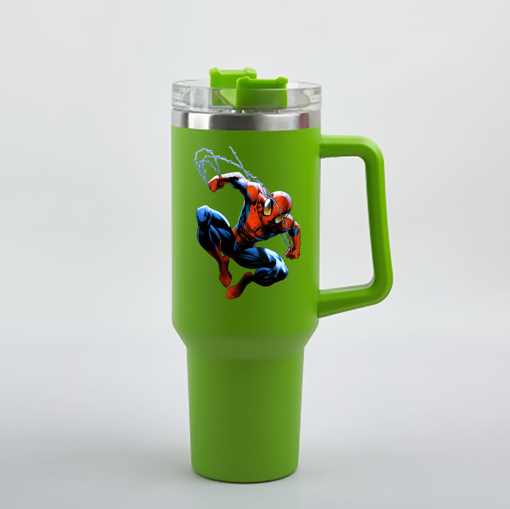 （画像用） Spider Man スパイダーマン 1200mL車用タンブラー - クリスタルステッカー（プラスチックストロー付き）